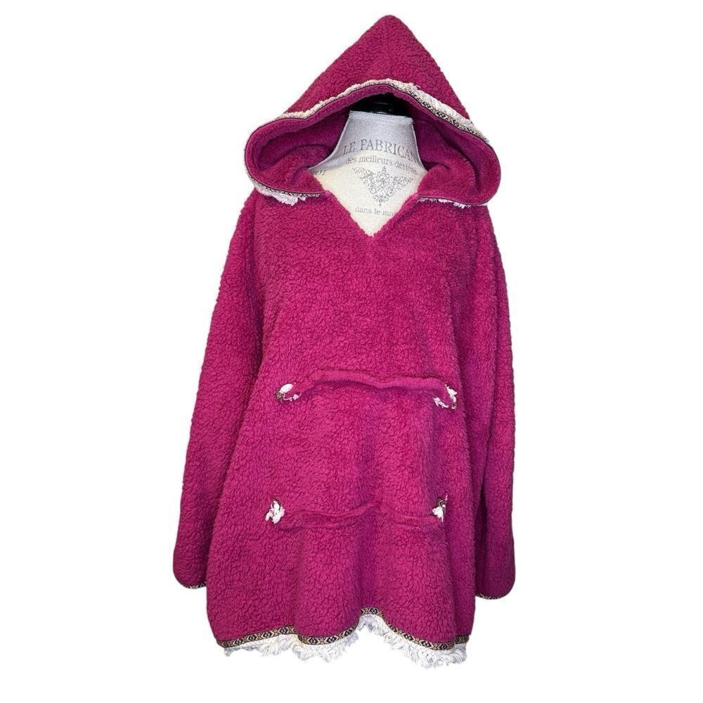 NATURAL LIFE Fuchsia Pink Oversized Fleece Poncho Hoodie One Size